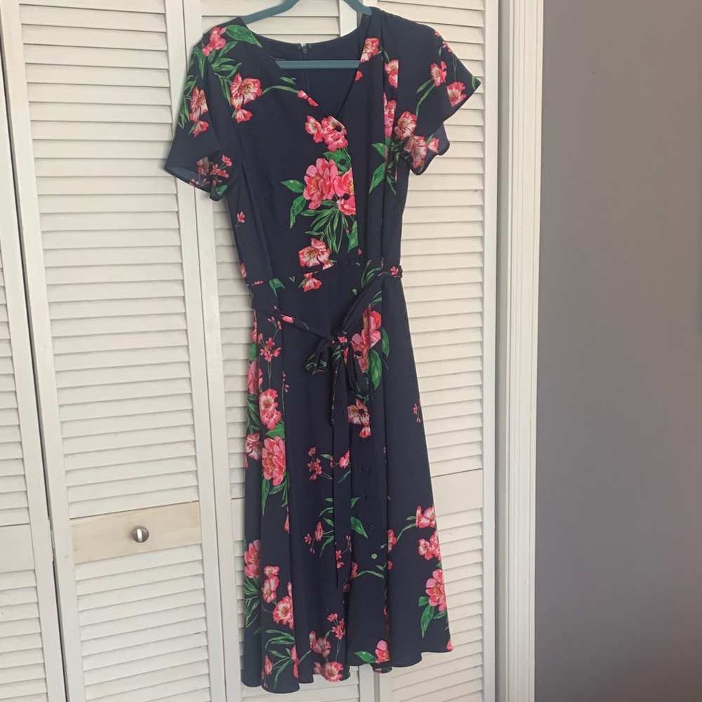 Talbots Floral Navy Midi Dress